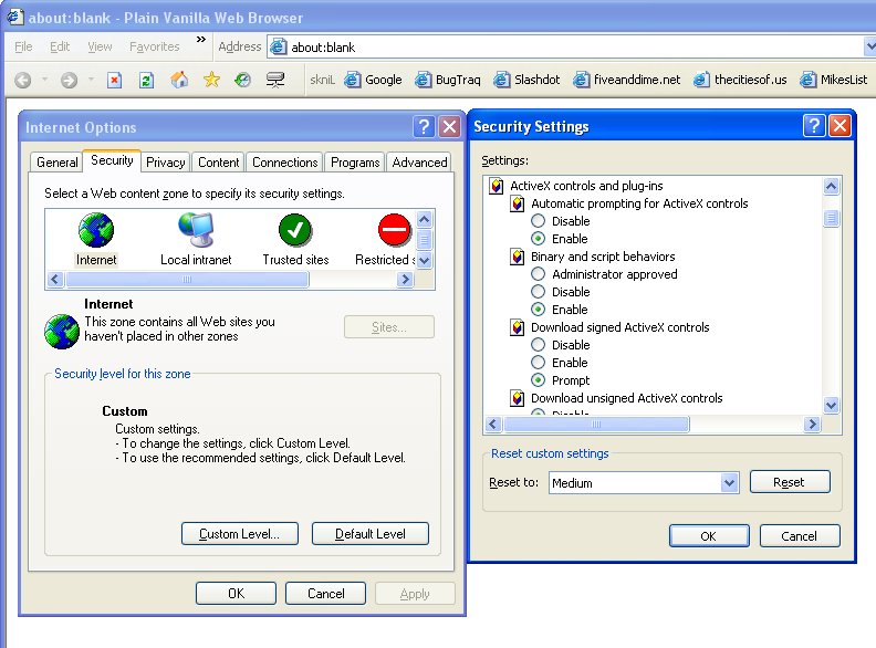 Internet Explorer - Tools - Options -> Security -> Internet Zone -> Custom Level