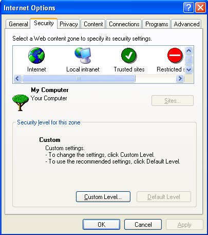 Internet Explorer - Tools - Options -> Security