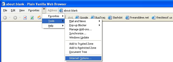 Internet Explorer - Tools - Internet Options